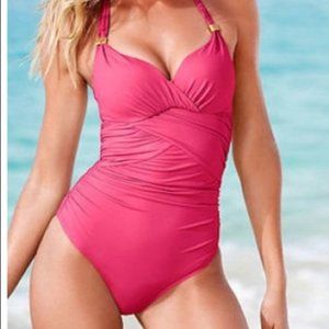 Victorias Secret FOREVER SEXY Ruched One Piece Swimsuit Pink Large Cup size C
